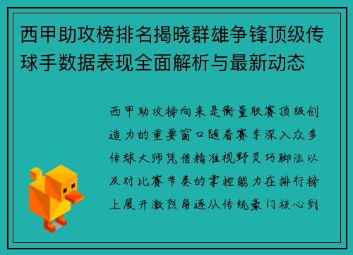 西甲助攻榜排名揭晓群雄争锋顶级传球手数据表现全面解析与最新动态